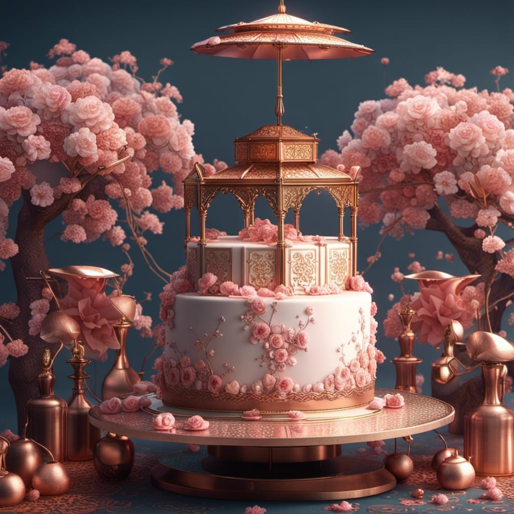 Oriental Geisha Cake with Cherry Blossoms in Matte Painting ...