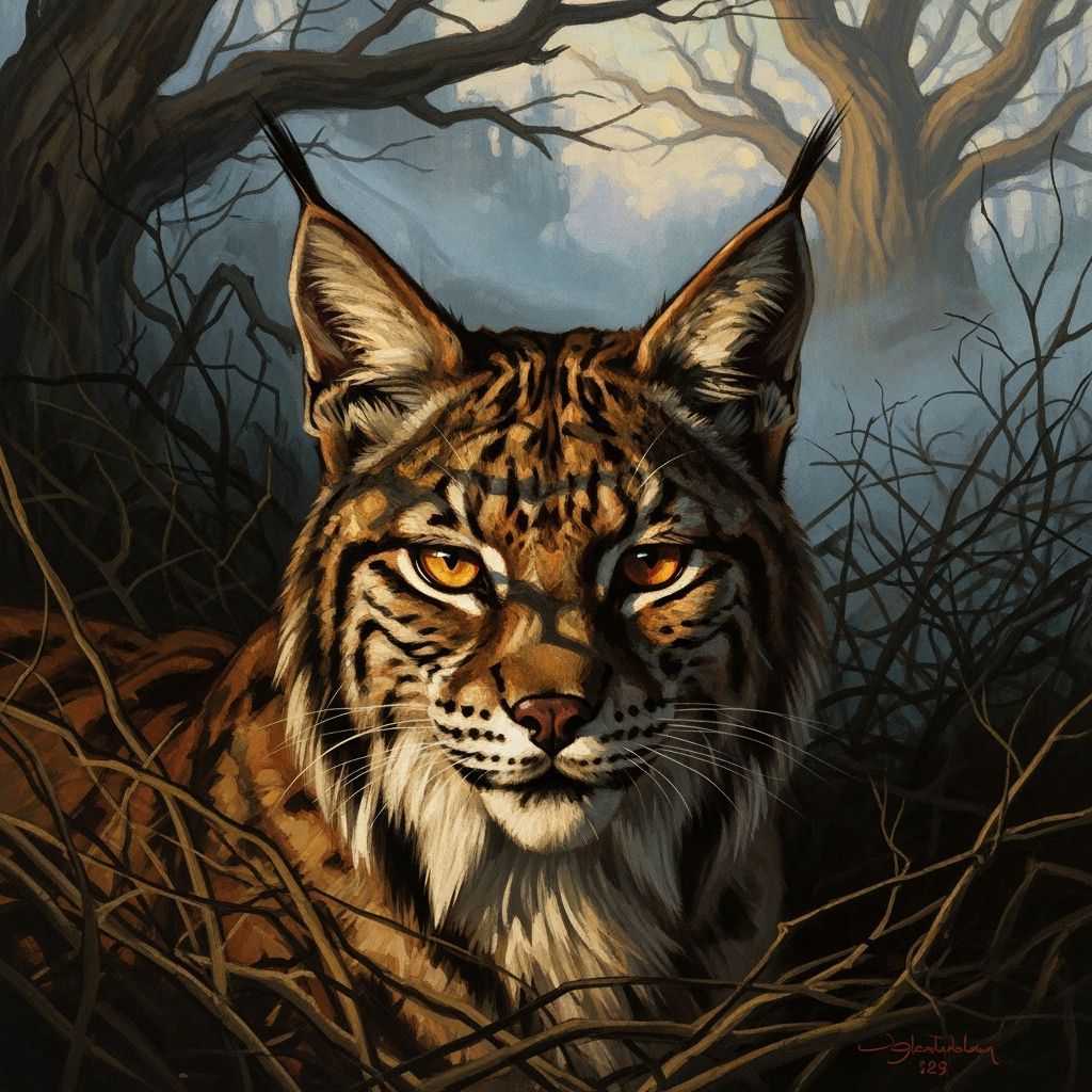 Iberian Lynx Portrait in Expressive Bromoil Print Style