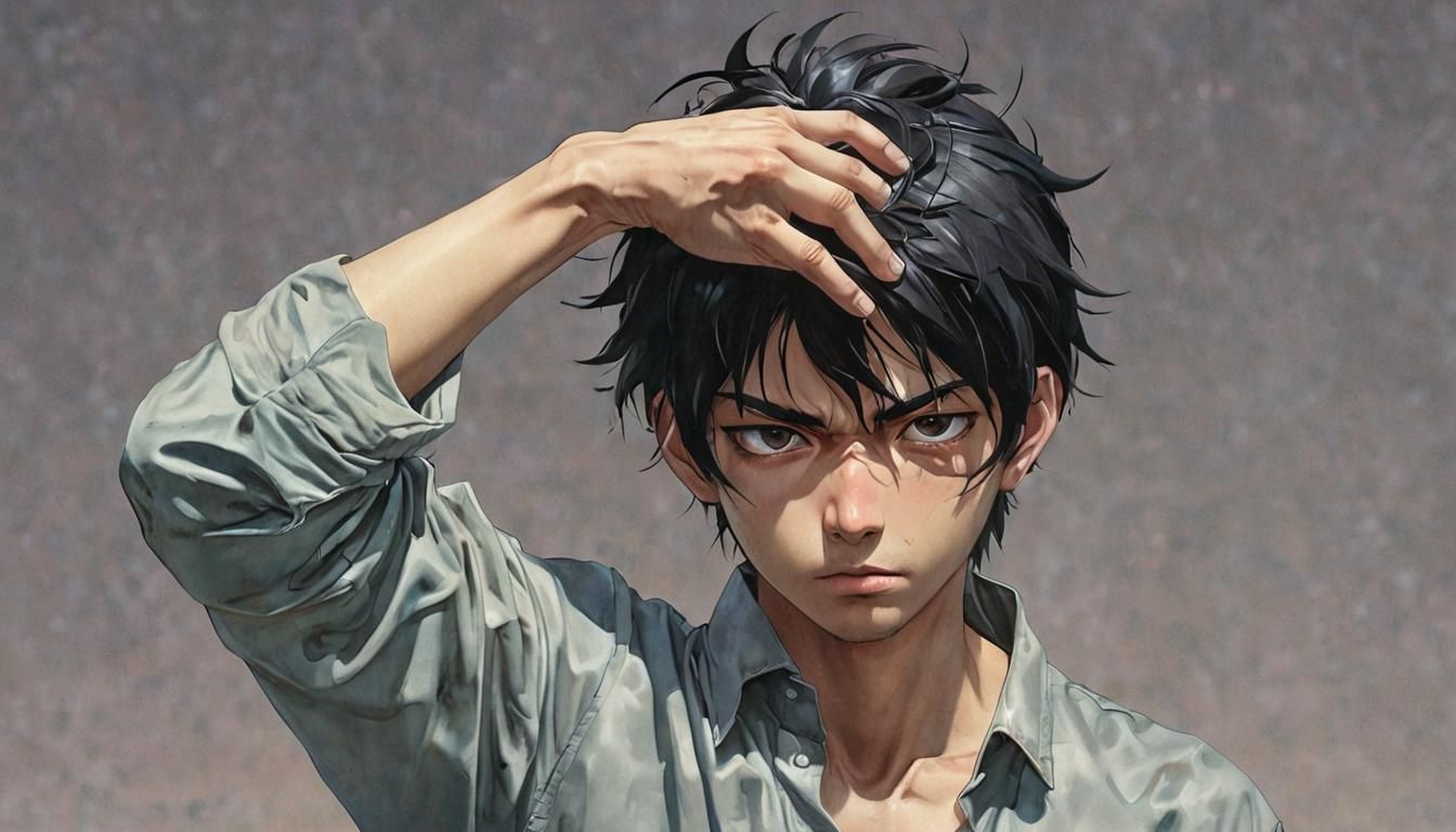 Dramatic Anime Portrait of a Devastated Man