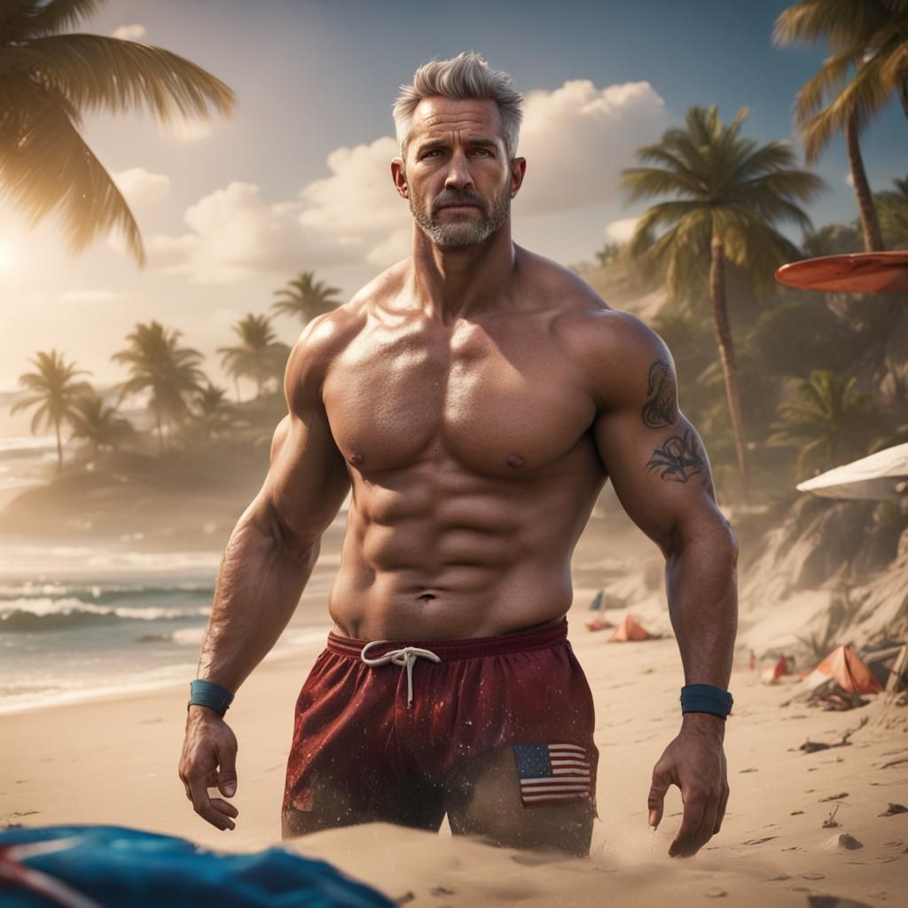Rugby Player on Beach: Detailed Matte Painting