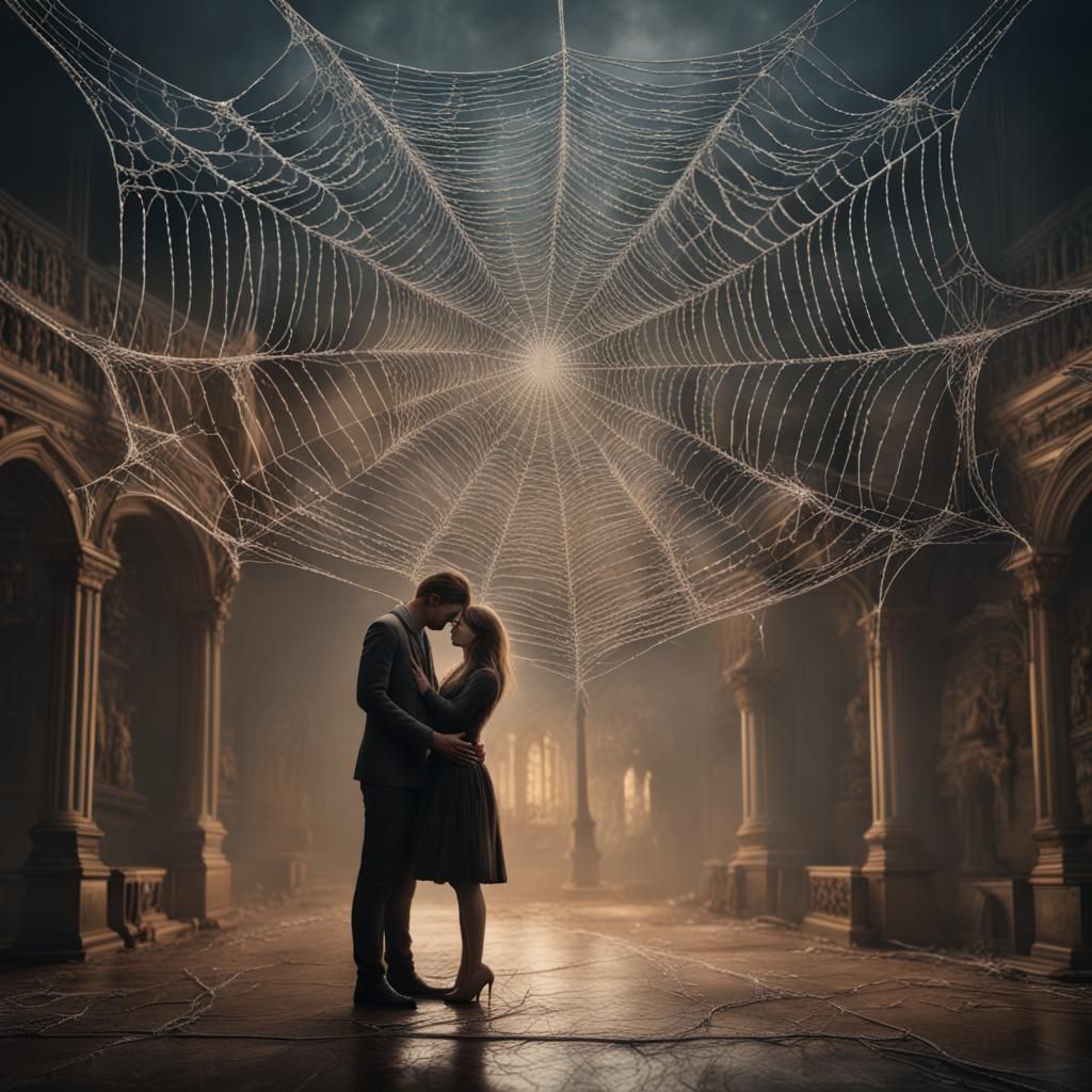 Lacy Spiderweb Captures Lovers in Digital Painting