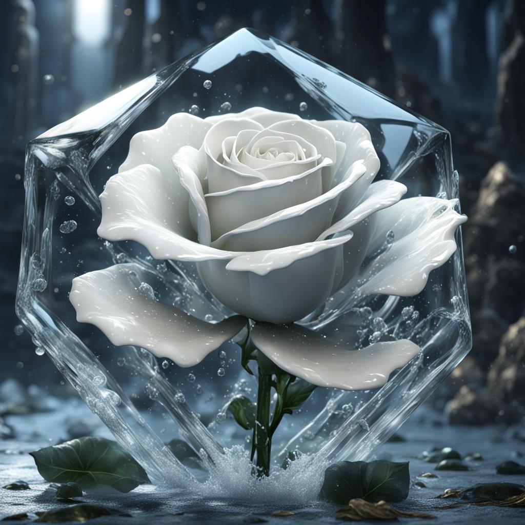 Glass White Rose: Detailed Fantasy Art