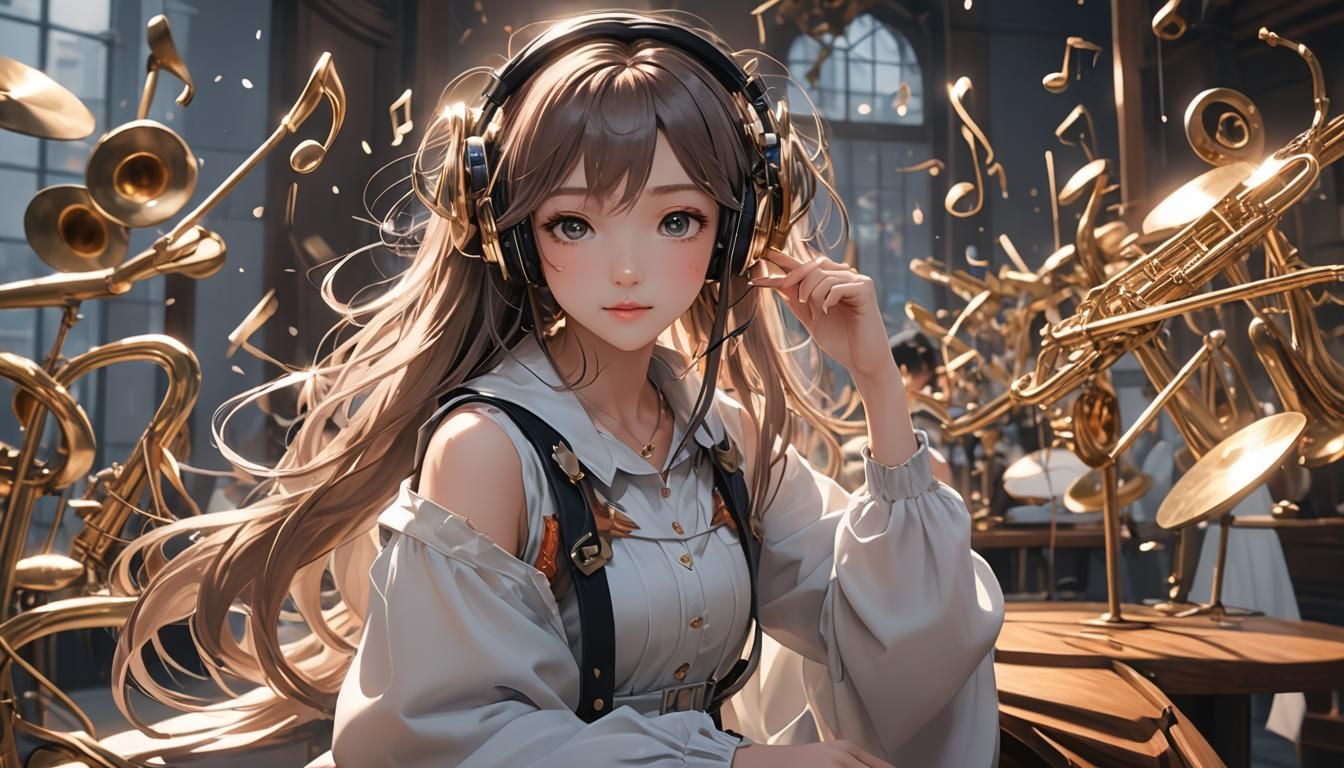 Anime Girl Feeling the Music in 3D Style