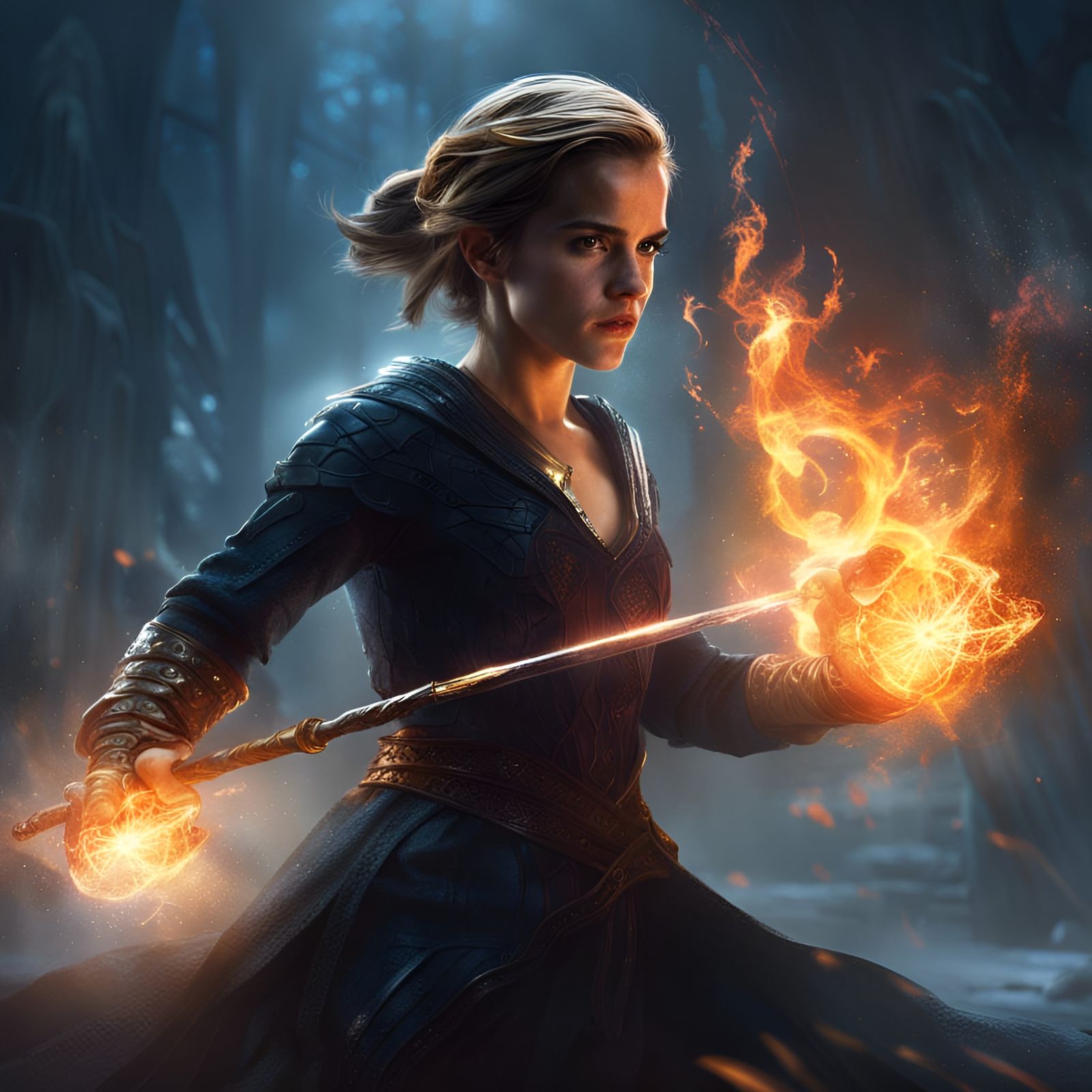 Sorceress in Dark Fantasy Magic Combat