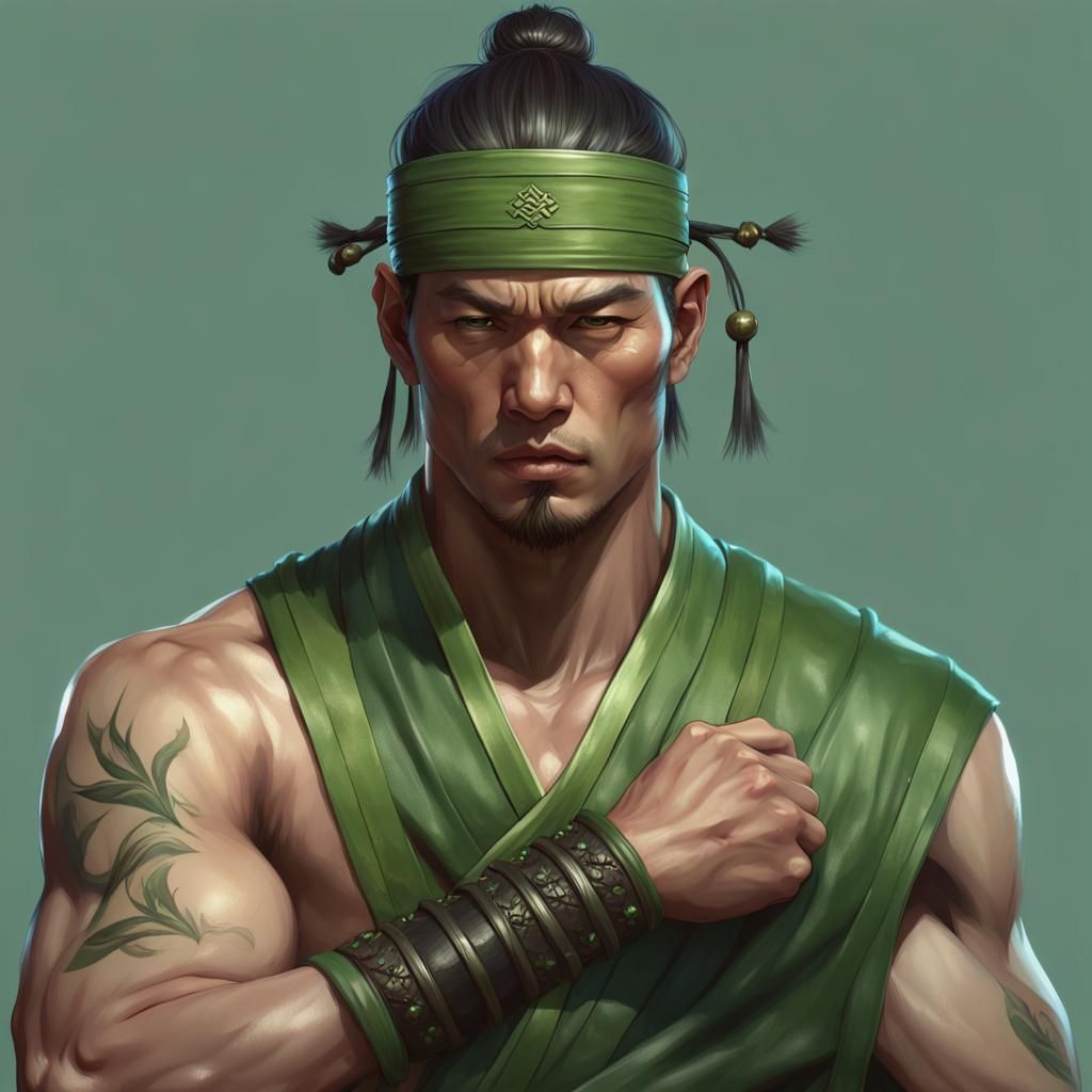 Korean Shaolin Warrior Portrait in Hyperdetailed Style
