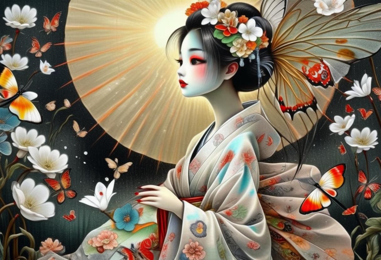 Geisha Portrait in Yoshitaka Amano Style