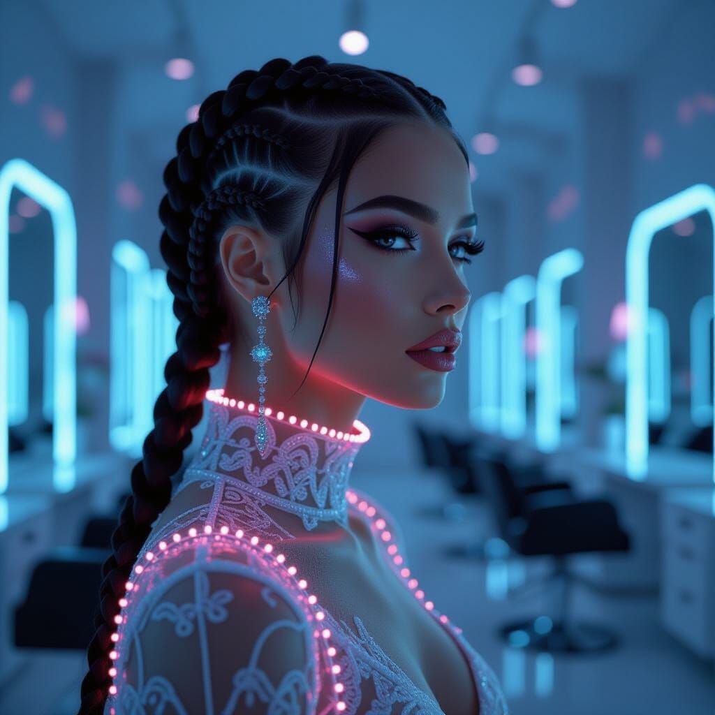 Fiber Optic Braids in Beauty Salon, Digital Art