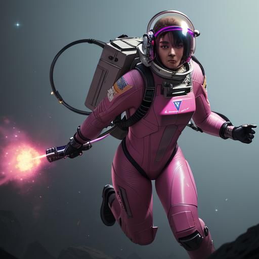 Astronaut's Descent: Pink Spacesuit Ablaze