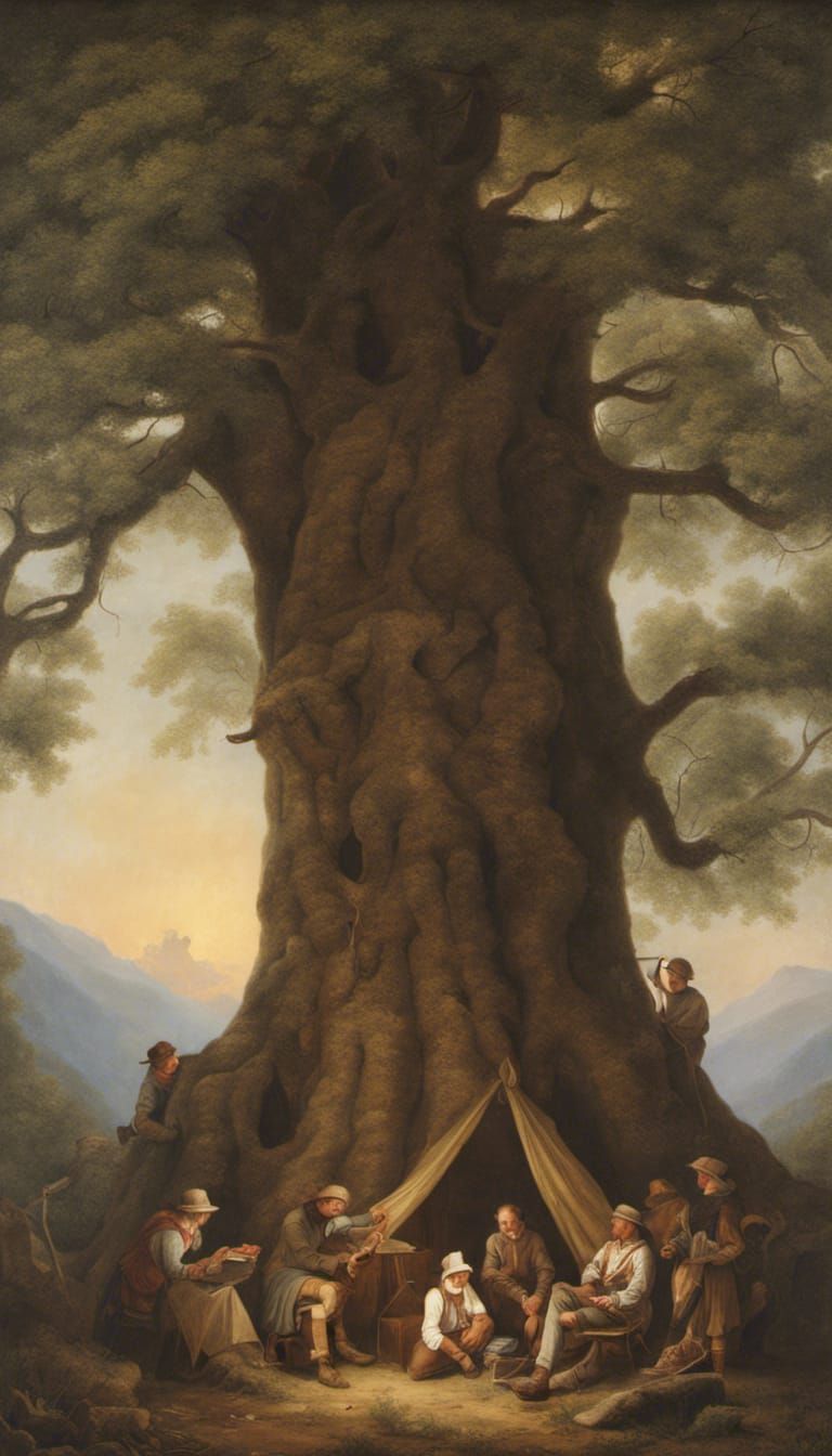 Pioneers Camping Inside Sycamore Tree: Renaissance Style