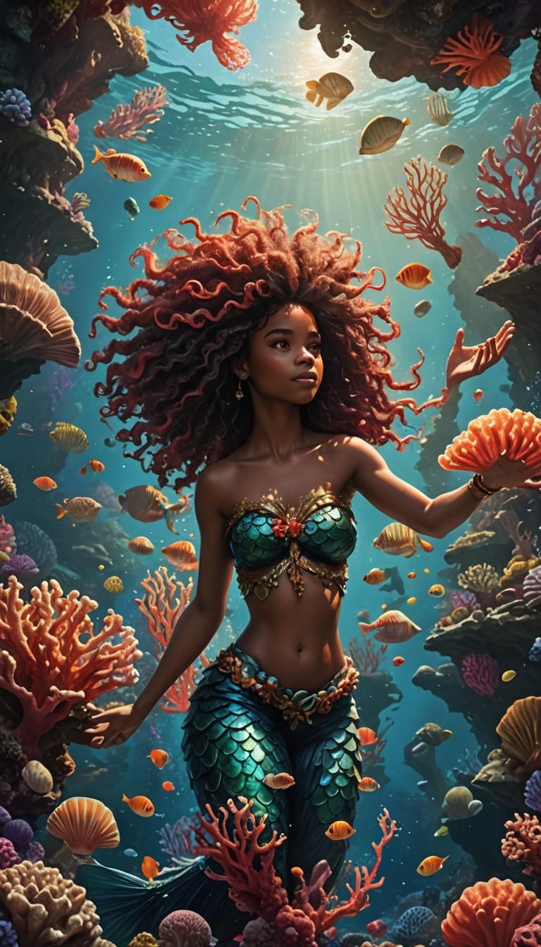Afro-Caribbean Mermaid in Sunlit Waters