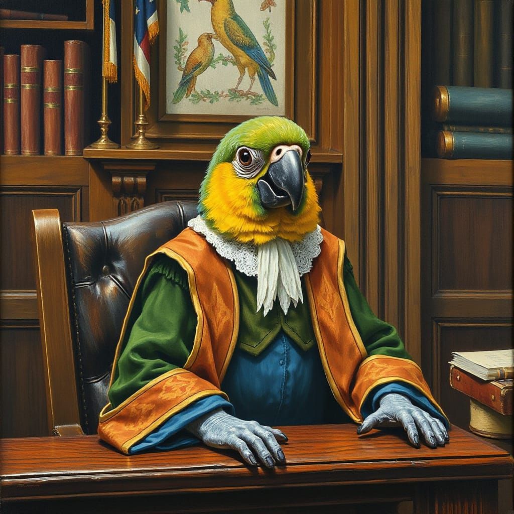 Parrot in Elegant Judge's Robes