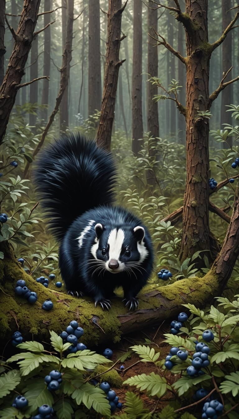 Skunk in Blueberry Thicket: Digital Matte Painting