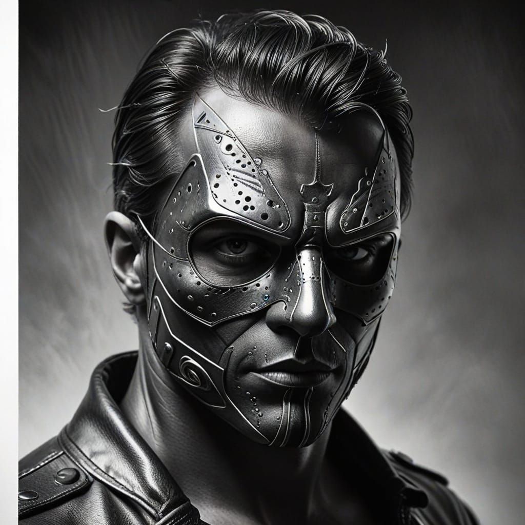 Leather Mask Portrait in Sin City Graphite Style