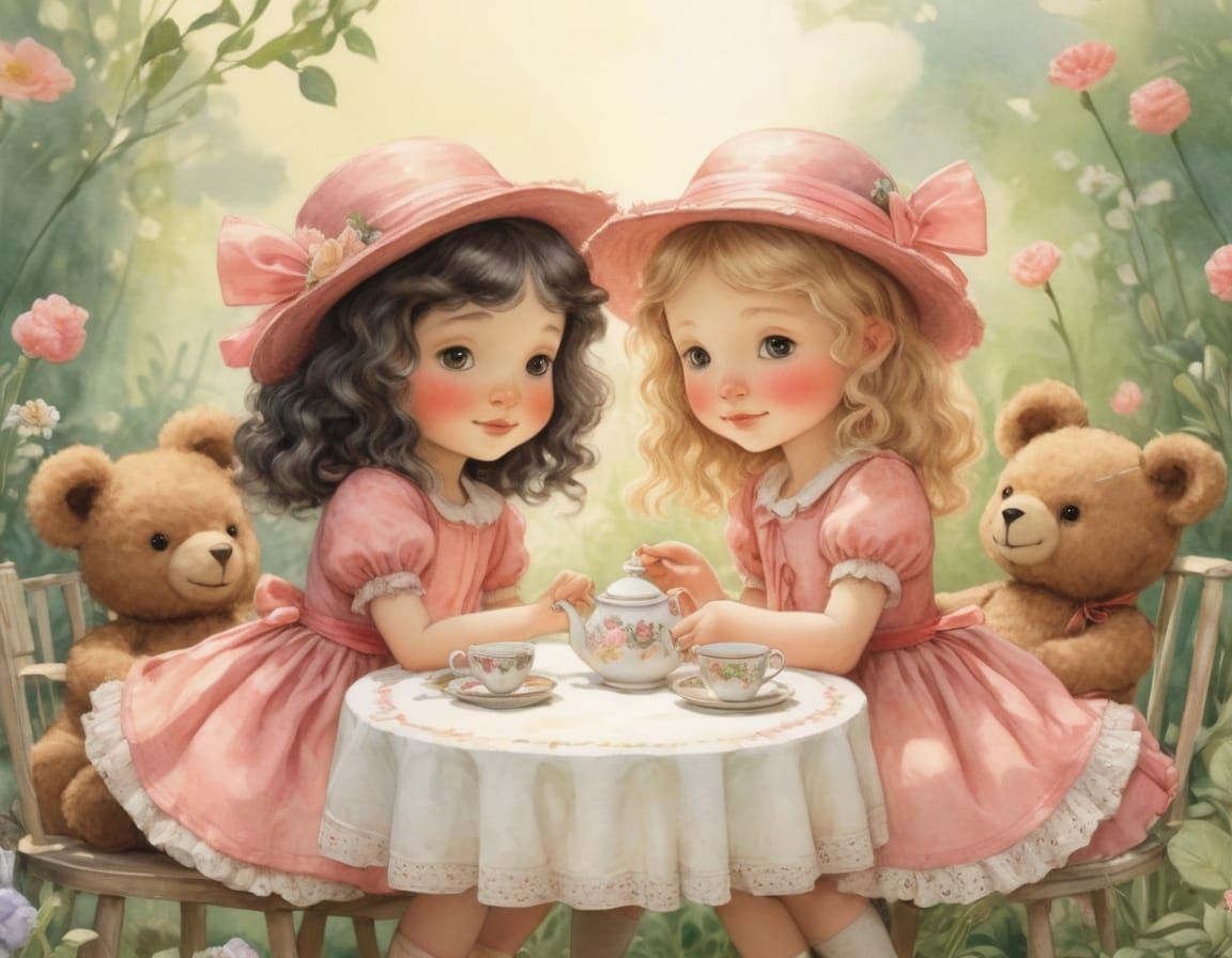 Whimsical Watercolor Tea Party in a Lush Flower Garden