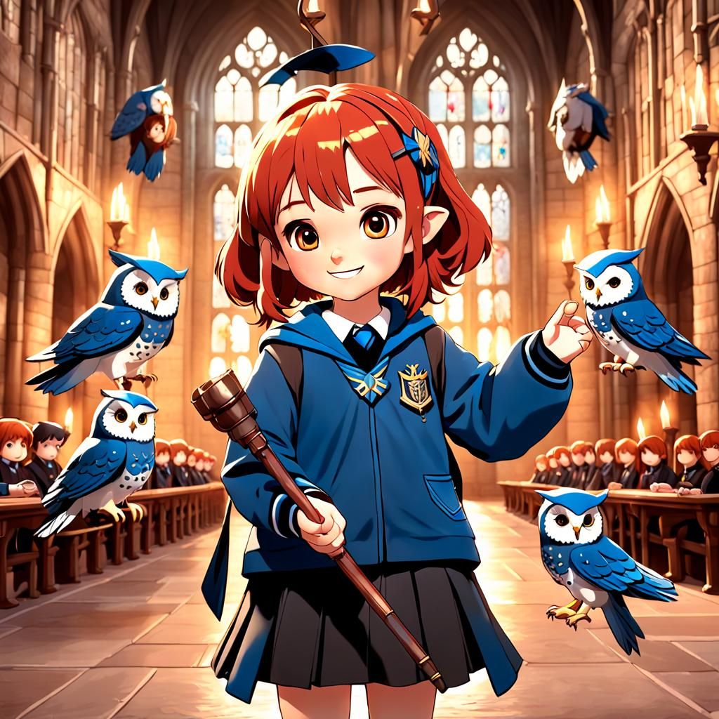 Anime Ravenclaw Girl in Hogwarts Great Hall
