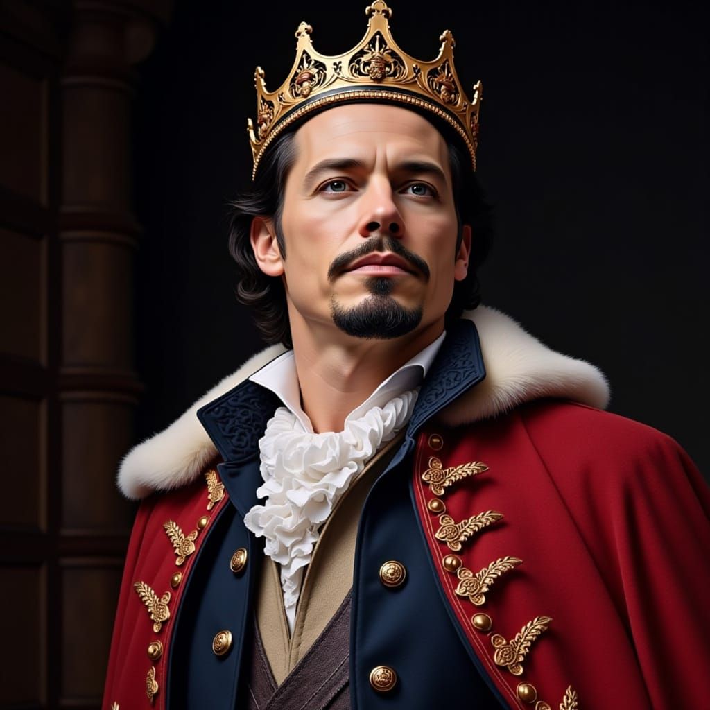 King George on Stage in Royal Regalia