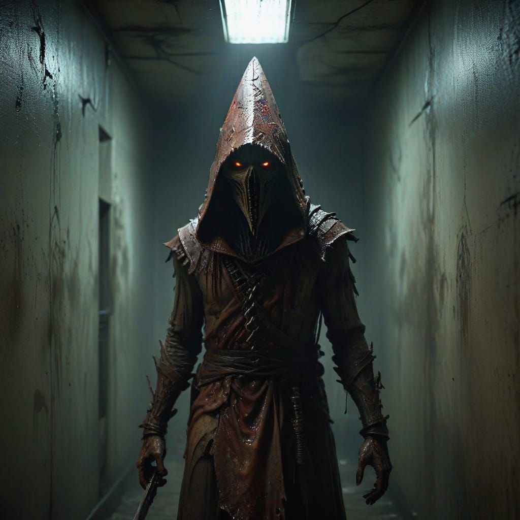 Pyramid Head in a Haunting Hospital Corridor
