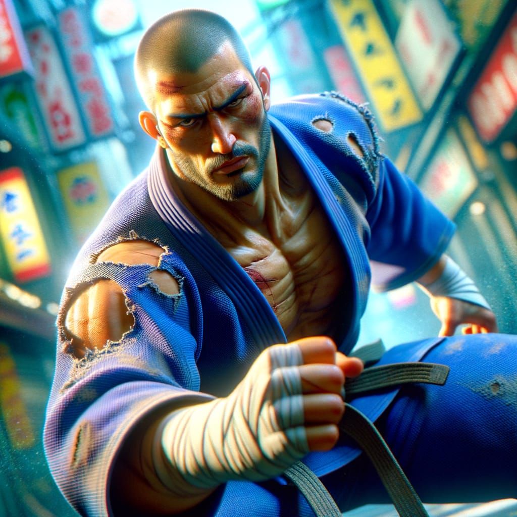 Manga Style Judoka in Street Fight Grappling Stance