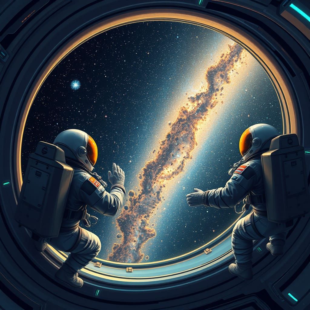 Sleek Astronauts Gaze at the Cosmic Wonder of the Milky Way