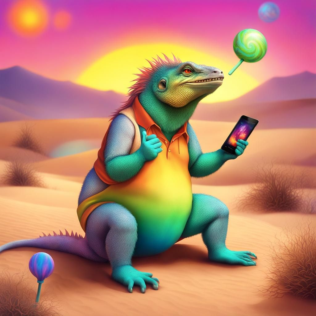 Lizard with Lollipop in Desert Disco Scene