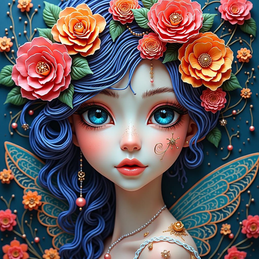 Enchanting Fairy in Surreal String Art Landscape
