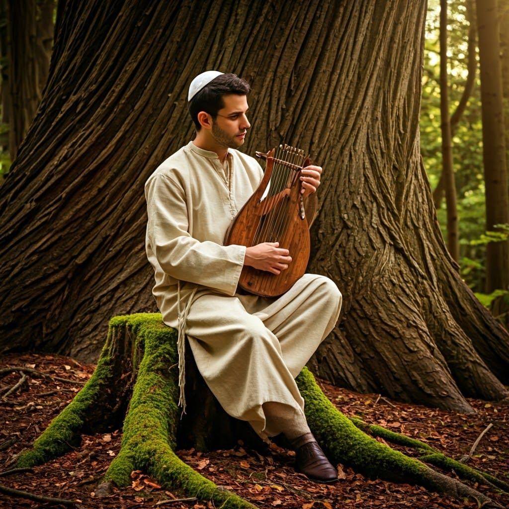 Young Scholar's Serene Forest Interlude in Traditional Talmu...