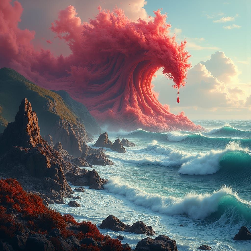 Crimson Wave Envelops Earth: A Fantasy Concept Art