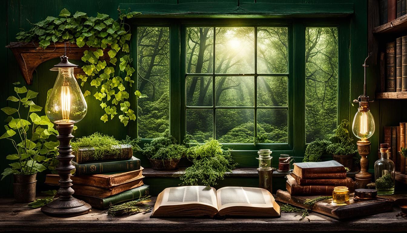 Botanist's Forest Cottage Work Room with Vintage Books