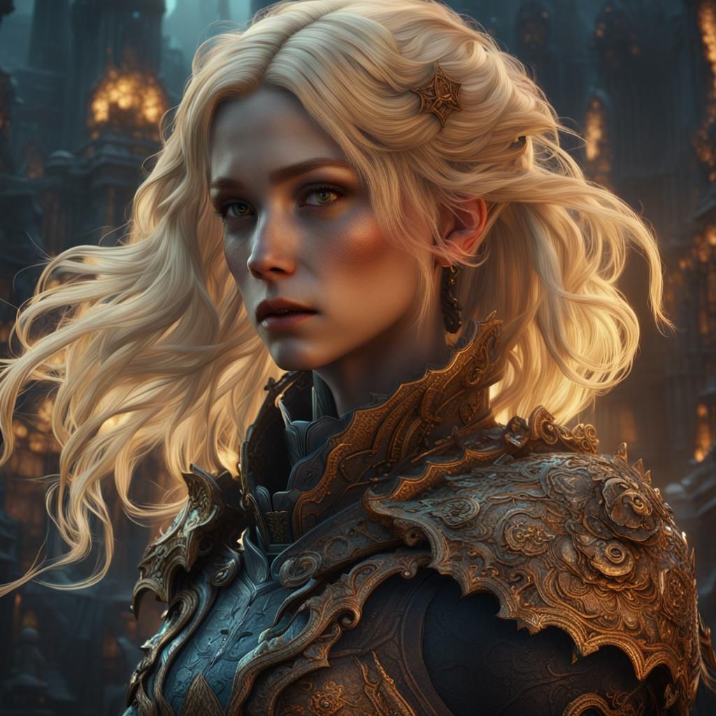 Blonde Girl in Detailed Matte Painting