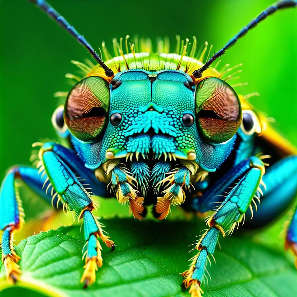 Macro Photograph of a Colorful Bug on Plant