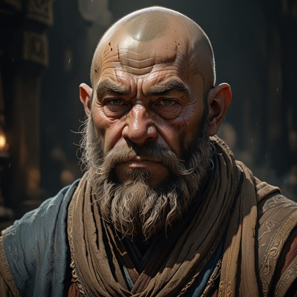 Dwarf Monk in Earthy Tone Portrait with Intricate Details