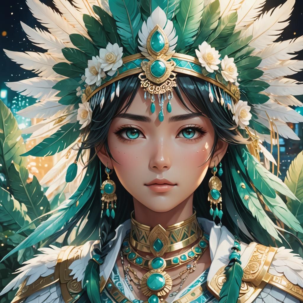 Aztec Waifu in Anime Style Headdress
