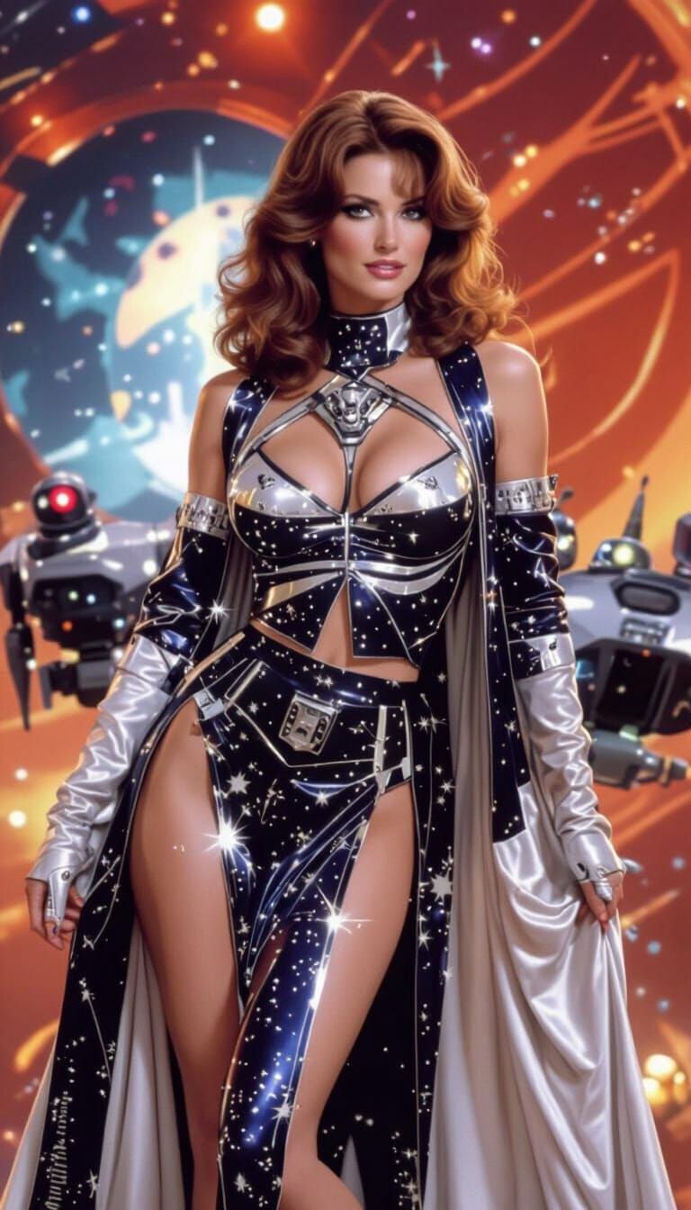 Retro Sci-Fi Space Princess in Split Skirt and Halter Top