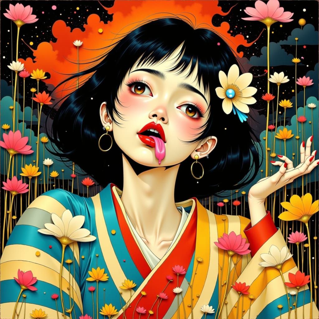 Shita-kiri Suzume in Traditional Japanese Art Style