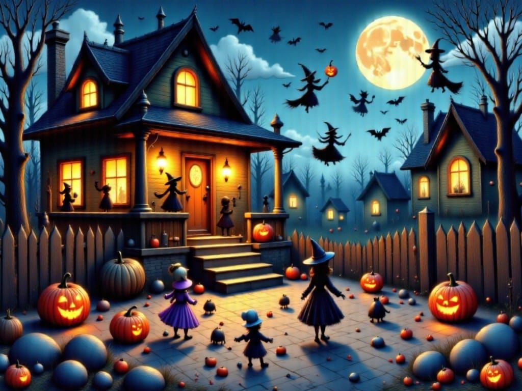 Haunted House and Ghostly Candies on Halloween Night