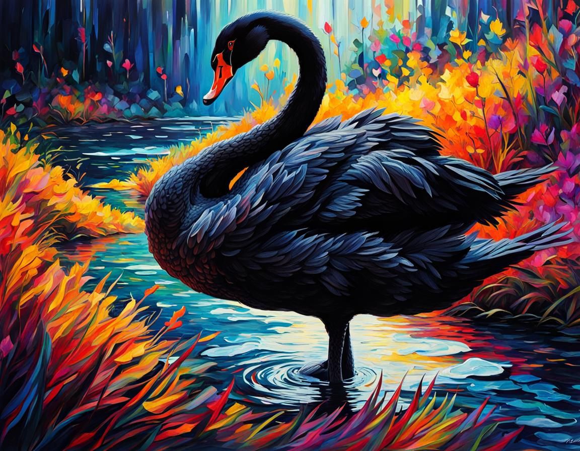Black Swan and Colourful Landscape