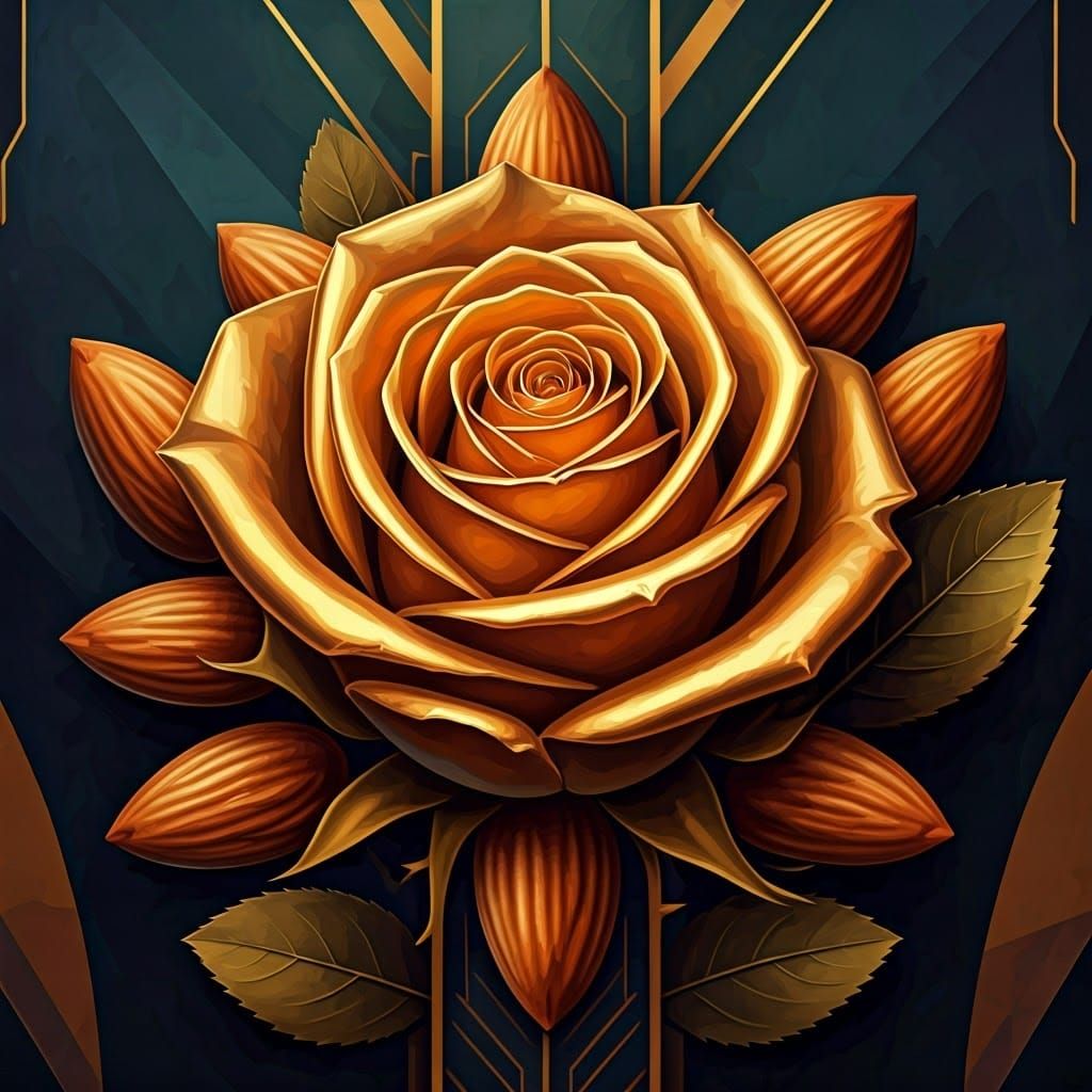 Golden Rose with Geometric Almond Accents in Cubist Style