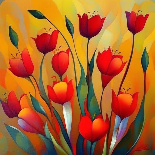 Wild Tulips Impressionistic Floral Painting