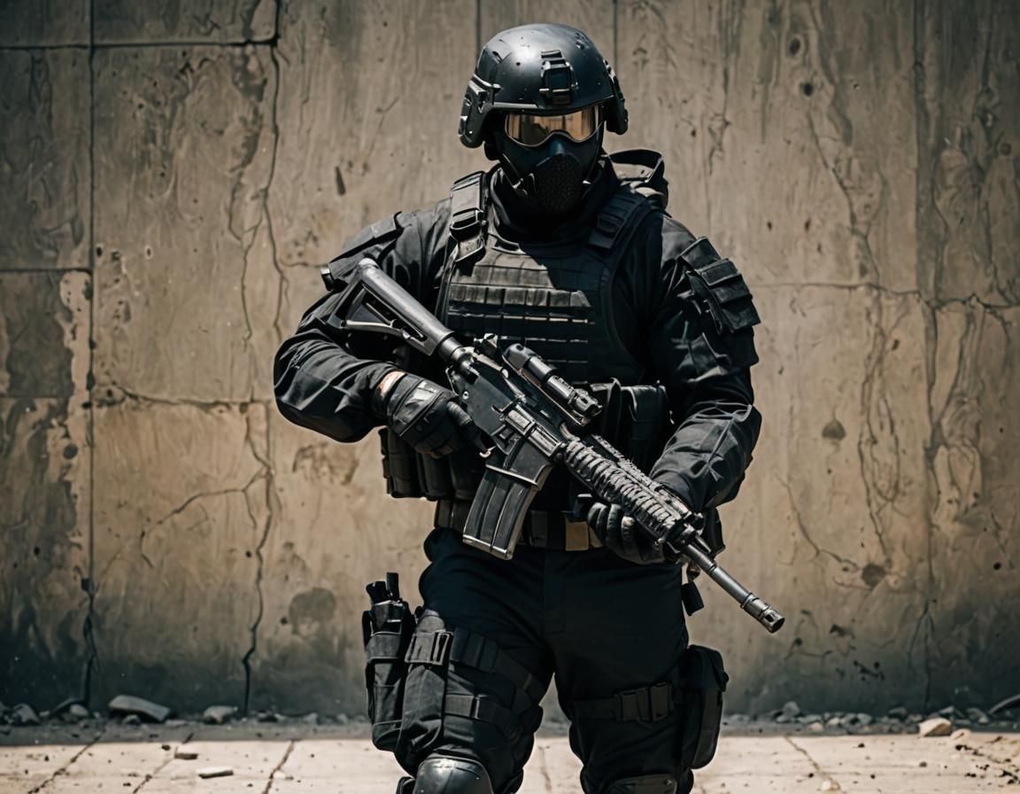 Modern Military Soldier in Black Armor