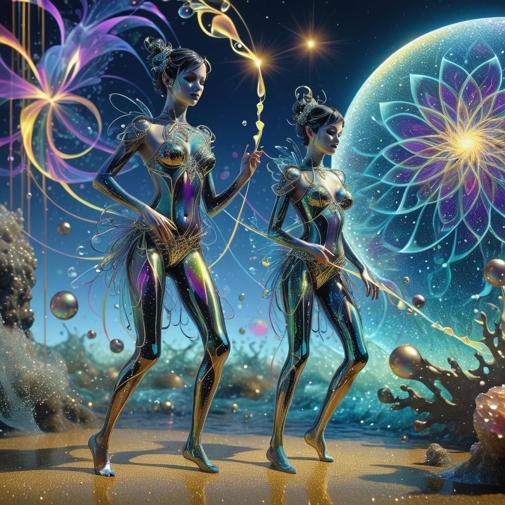 Brunette Pixie Dancer in Dichroic Celtic Fractal Art