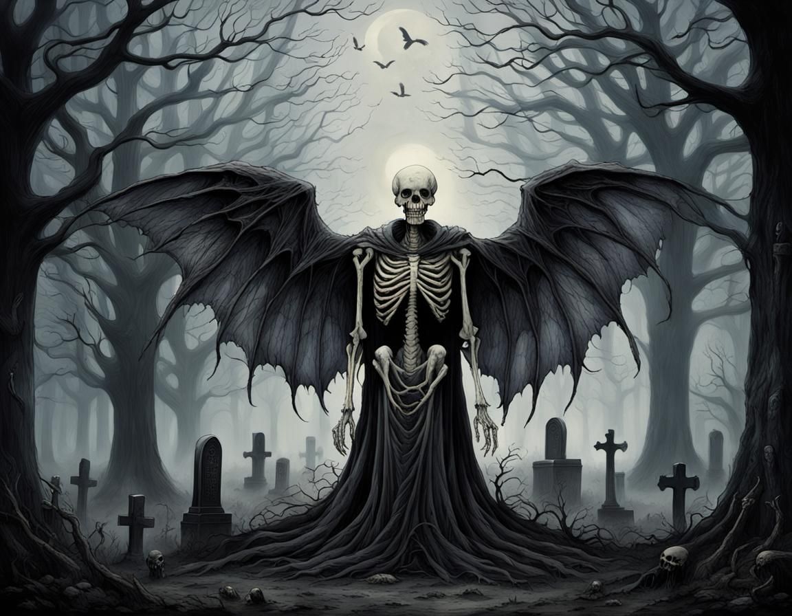 Gothic Skeletal Creature Emerges from Grave