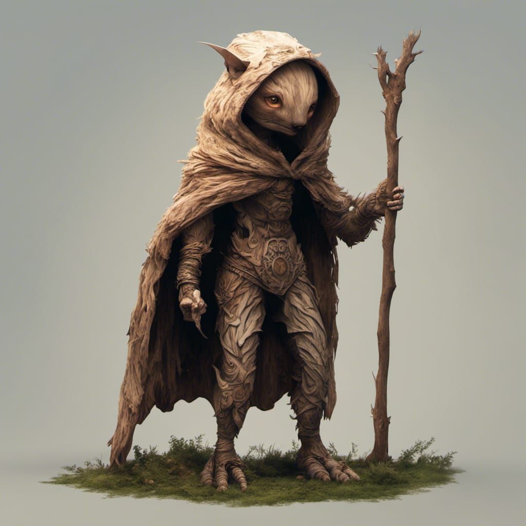 Childlike Wood Creature in Animal Cloak
