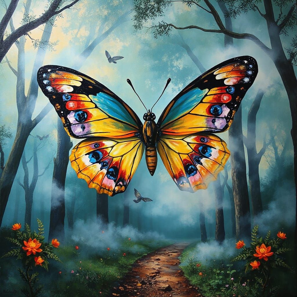Dreamy Mist Butterfly in Neo-Impressionistic Forest