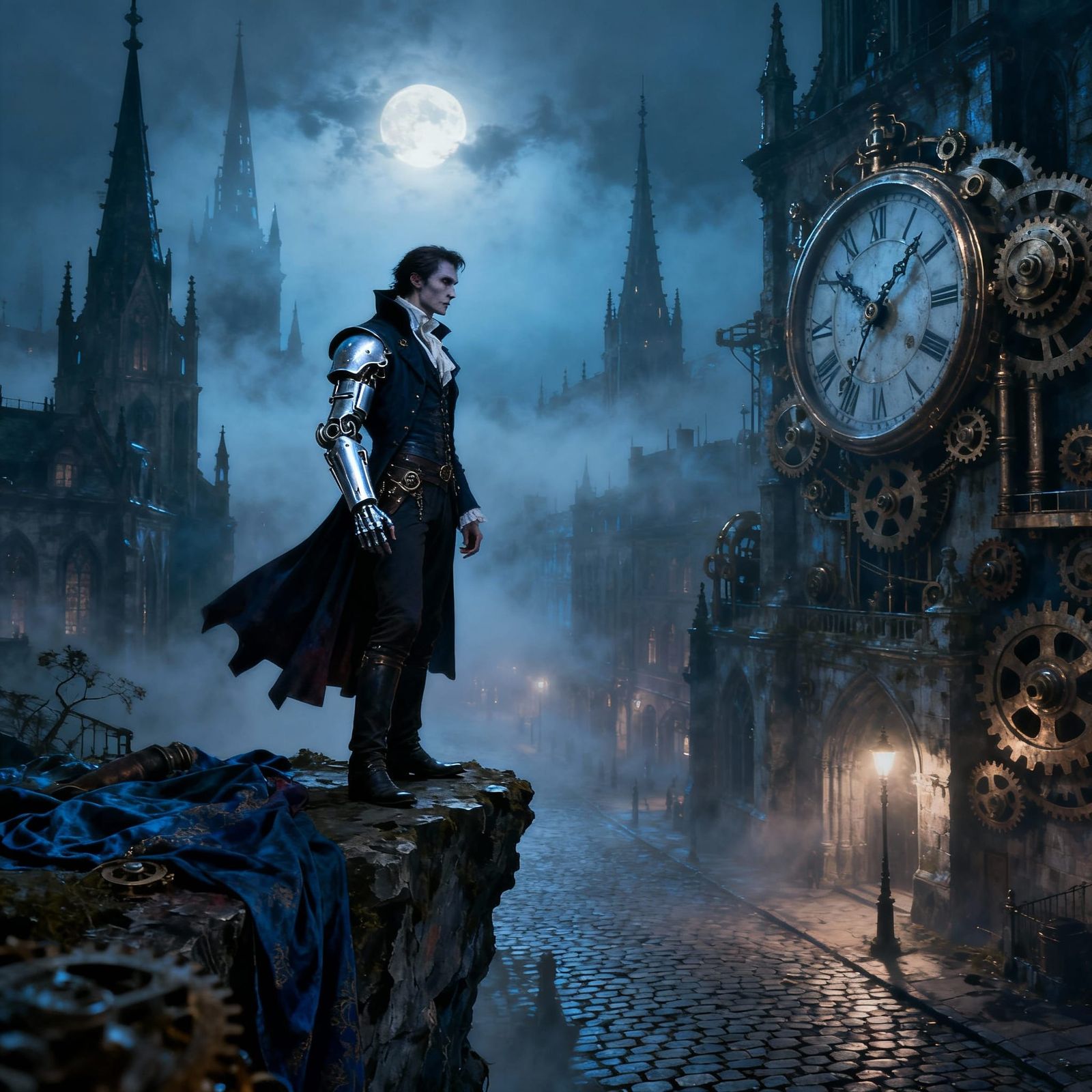 Victorian Vampire Hunter on City Precipice