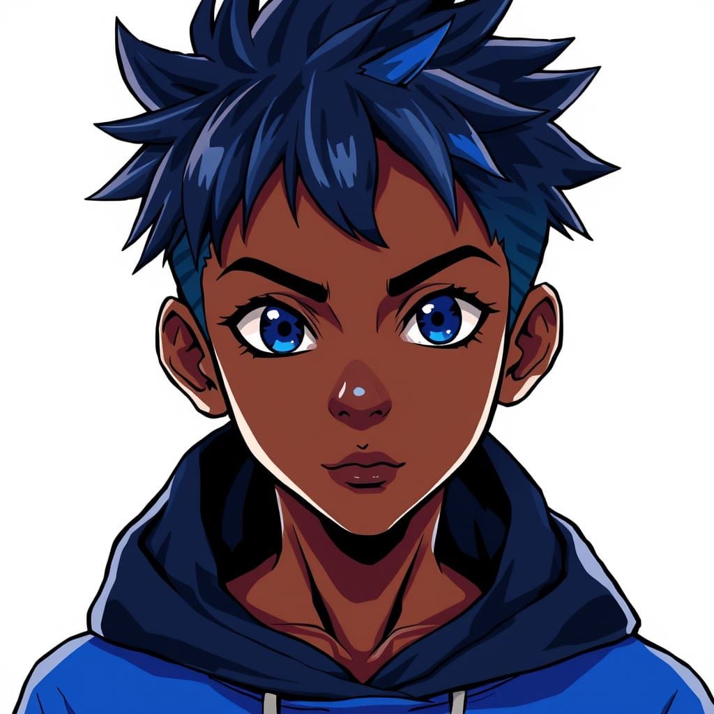 Anime Style Young Boy with Spiky Hair and Hoodie