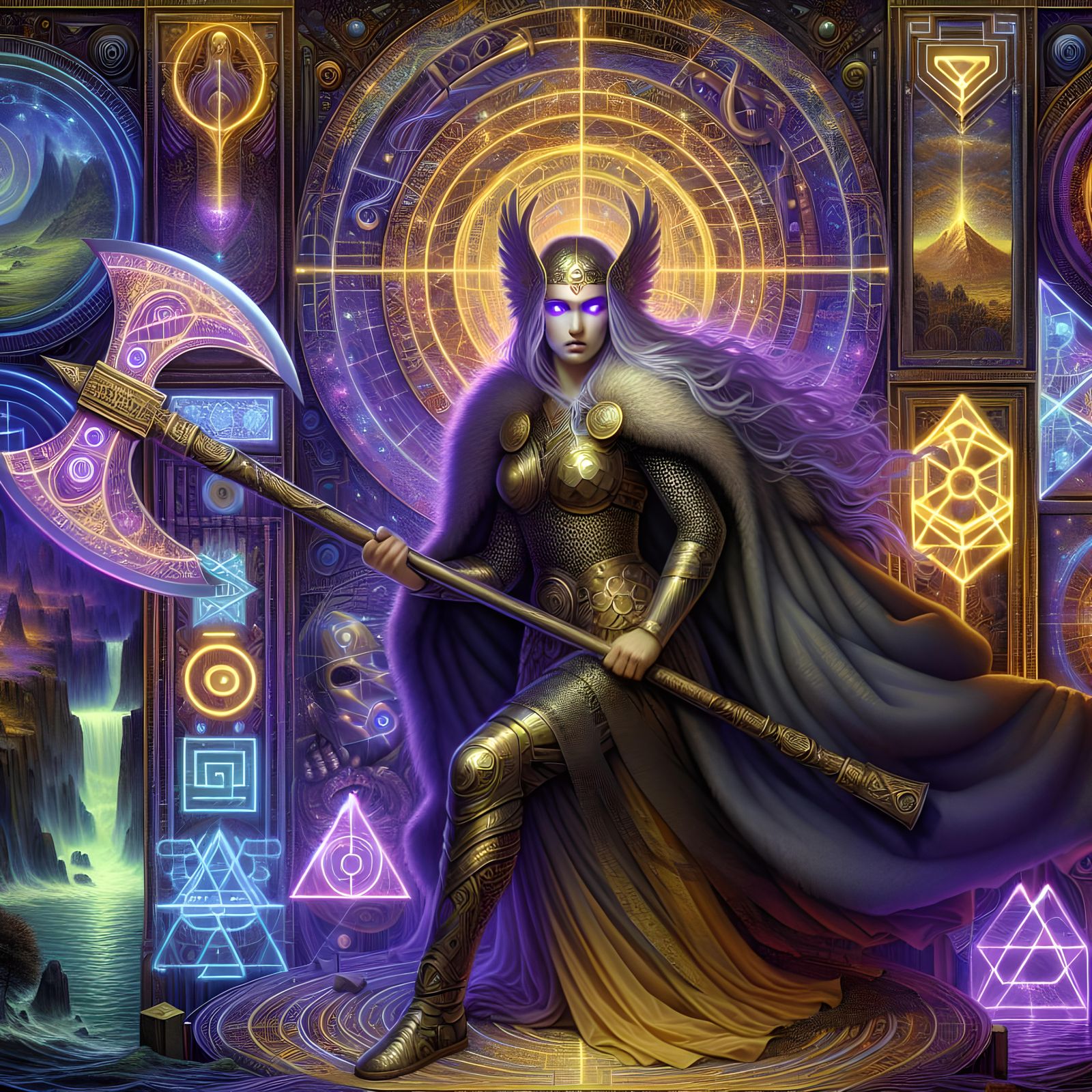 Valkyrie in Avant-Garde Pyramid with Neon Accents