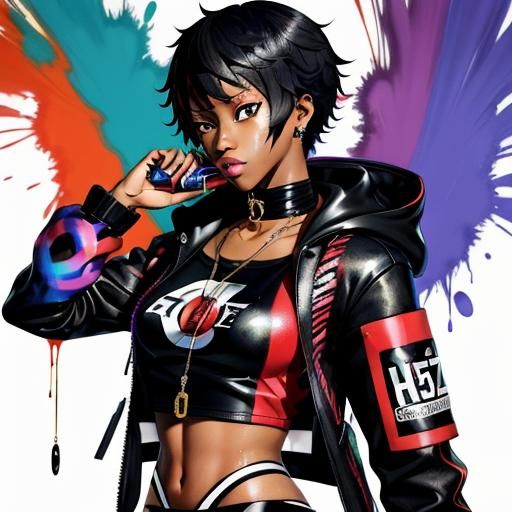 Anime-Style African American Character in Vibrant Colors