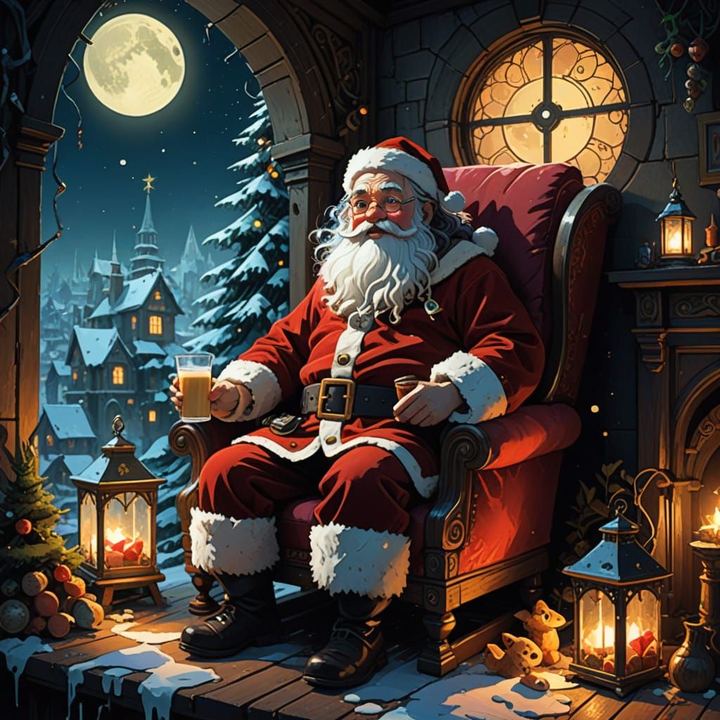 Jolly Santa Claus in a Whimsical Fantasy 3D Wonderland