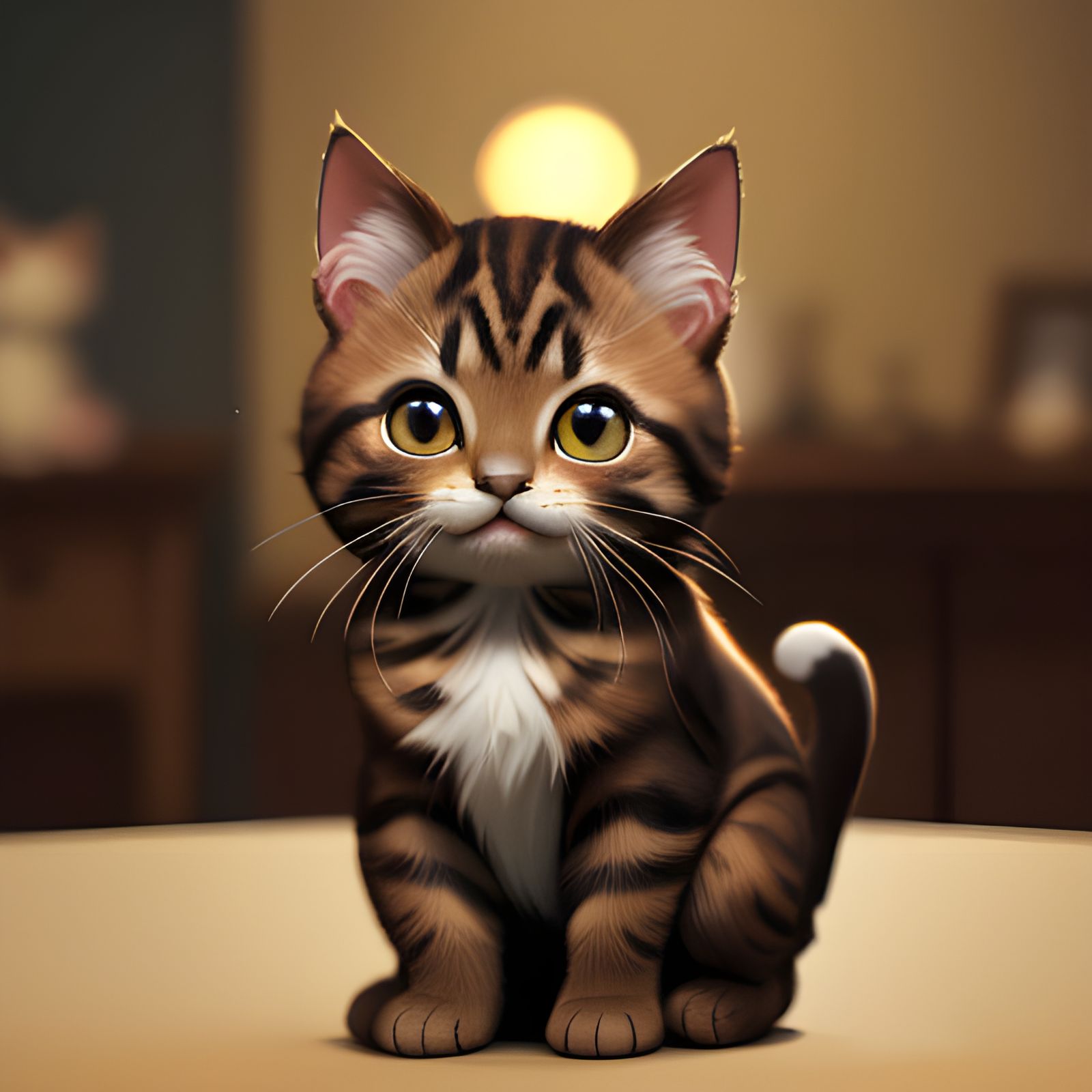 Cute Happy Brown Kitten Seated in Golden Hour Comfort