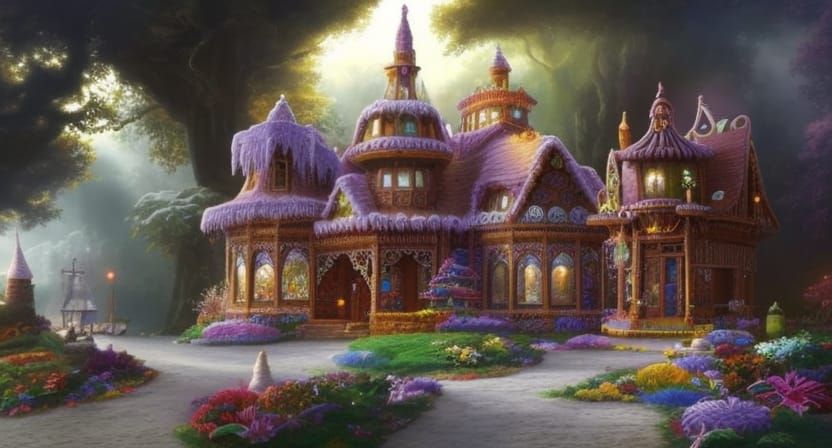 Fantasy Gingerbread House: Art Nouveau Digital Painting